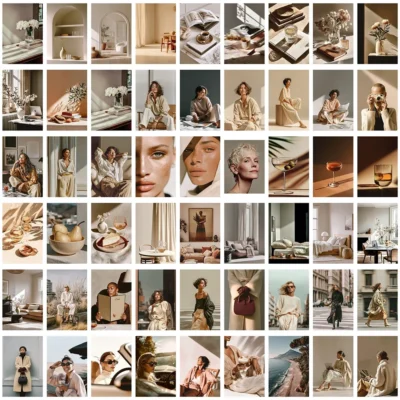 A curated contact sheet of minimalist and moody stock photos from the Neutral Edit collection.