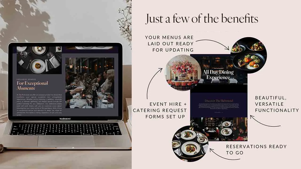 The Richmond Web template - images of pages within the site for hospitality venues