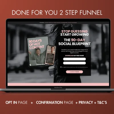 Laptop display showing a complete "Done For You" 2-step marketing funnel built within Systeme.io.
