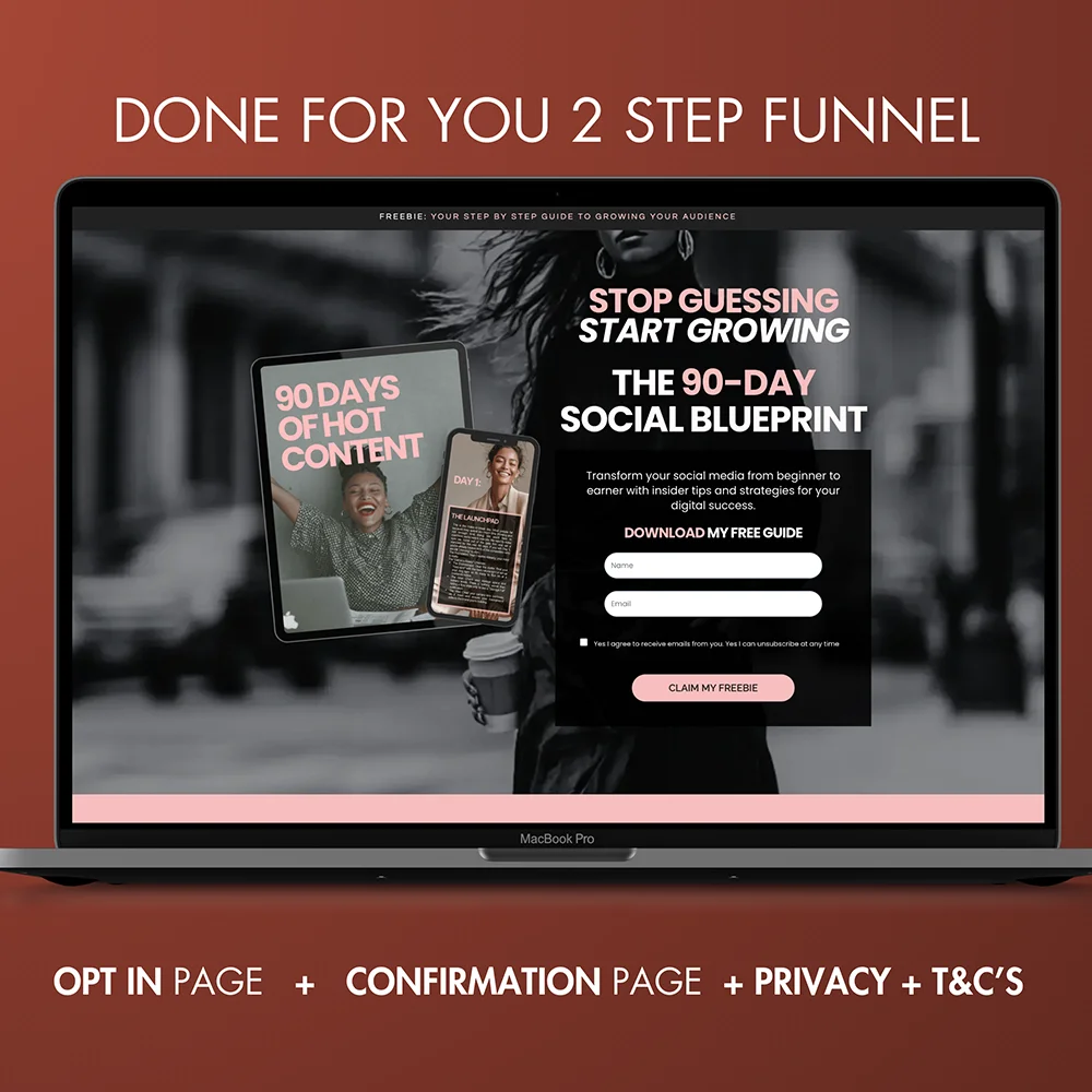 Laptop display showing a complete "Done For You" 2-step marketing funnel built within Systeme.io.